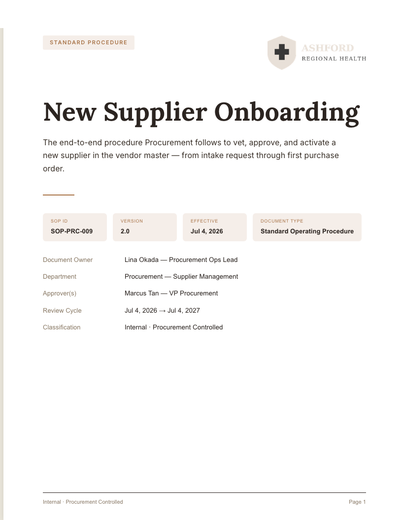SOP cover — New Supplier Onboarding